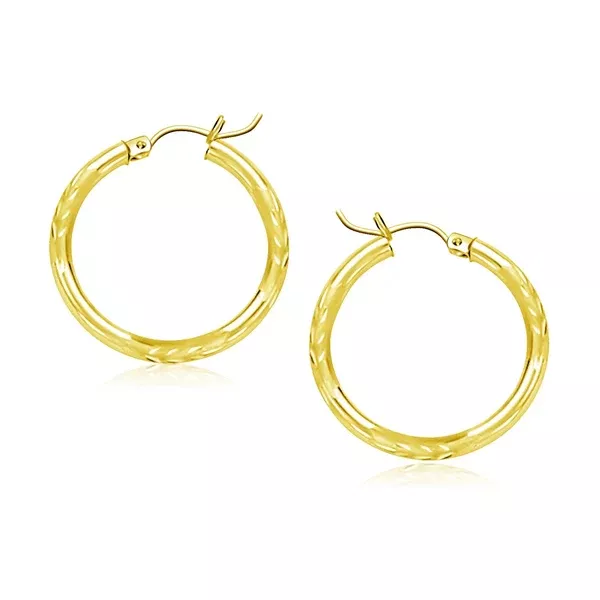 10k Yellow Gold Diamond Cut Hoop Earrings (3x20mm)