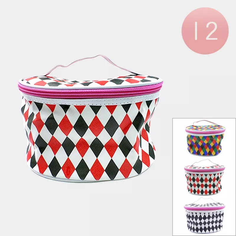 12Pcs - Diamond Patterned Cosmetic Pouch Bags for Beauty Organization and Style