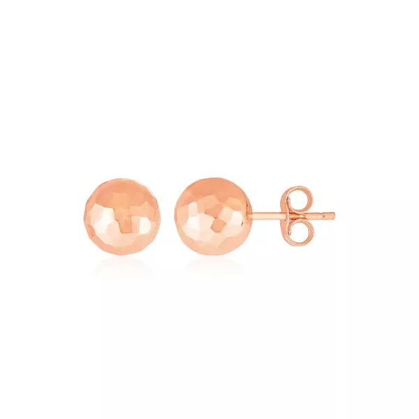 14k Rose Gold Ball Earrings with Faceted Texture(5mm)