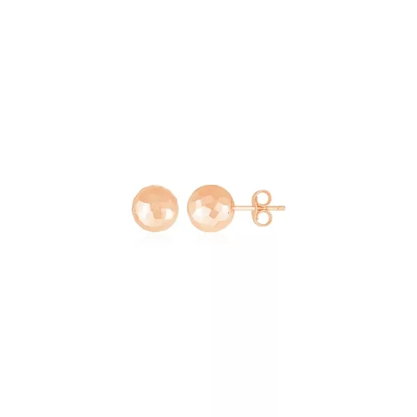 14k Rose Gold Ball Earrings with Faceted Texture(7mm)