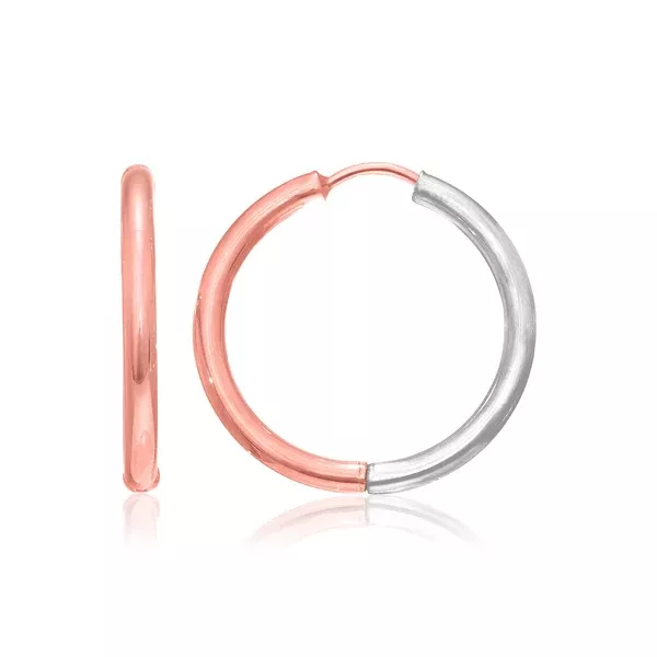 14k Rose & White Gold Hinged Hoop Earrings(2.5x20mm)