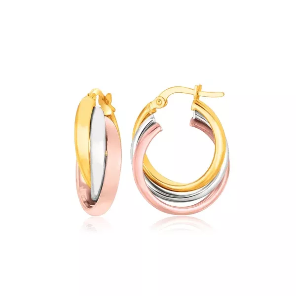 14k Tri-Color Gold Domed Tube Intertwined Earrings