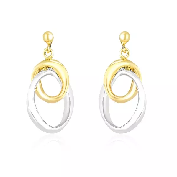 14k Two-Tone Gold Drop Earrings with Interlaced Oval Sections