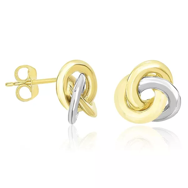 14k Two-Tone Gold Shiny Intertwined Open Circle Earrings