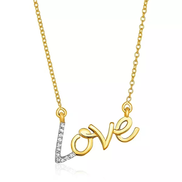 14k Yellow Gold 18 inch Necklace with Gold and Diamond Love Symbol