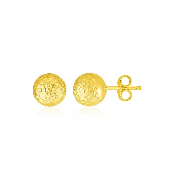 14k Yellow Gold Ball Earrings with Crystal Cut Texture(5mm)