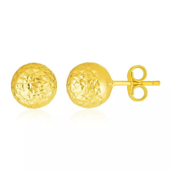 14k Yellow Gold Ball Earrings with Crystal Cut Texture(7mm)