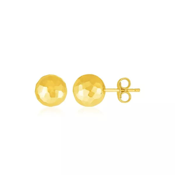14k Yellow Gold Ball Earrings with Faceted Texture(5mm)