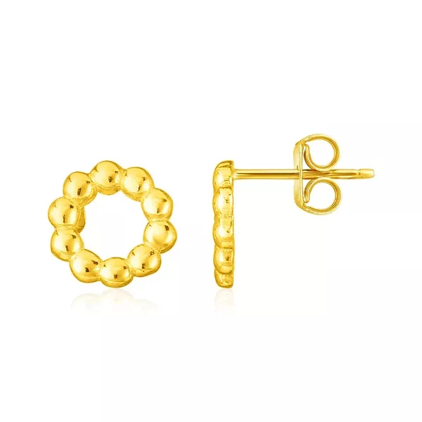 14K Yellow Gold Beaded Circle Earrings(6.8mm)