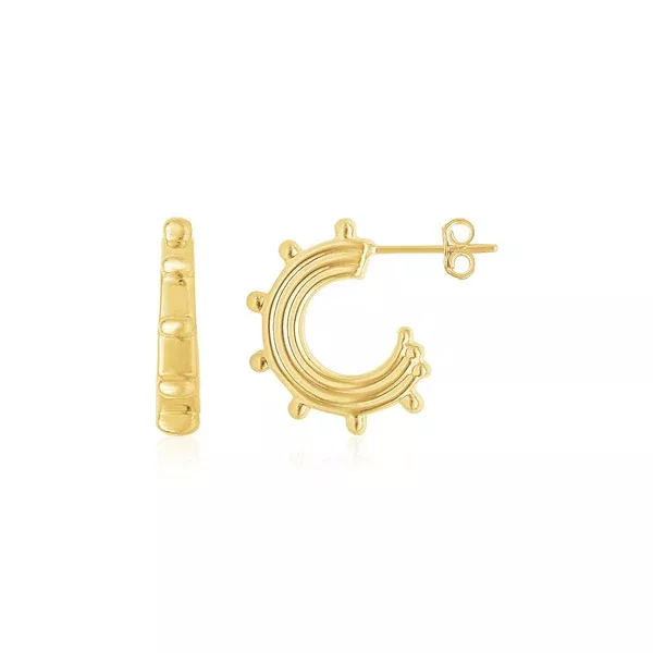 14K Yellow Gold Beaded Station Half Hoops