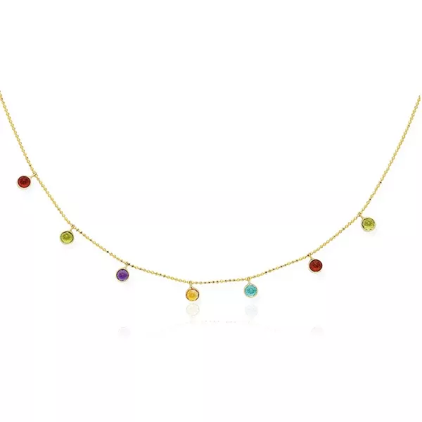 14k Yellow Gold Cable Chain Necklace with Round Multi-Tone Charms