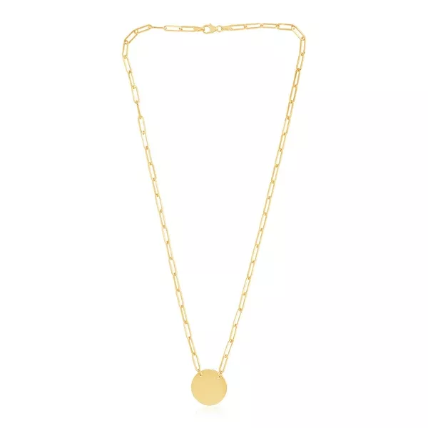 14k Yellow Gold High Polish Circle Disc Paperclip Link Necklace