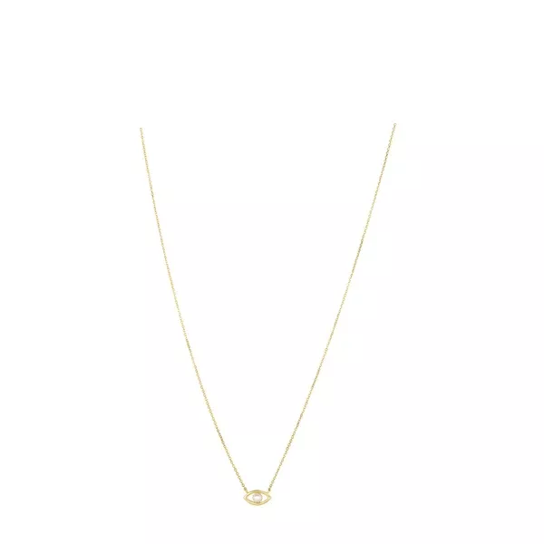 14k Yellow Gold Pearl Evil Eye Necklace