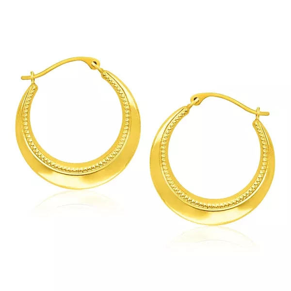 14k Yellow Gold Round Rope Texture Hoop Earrings