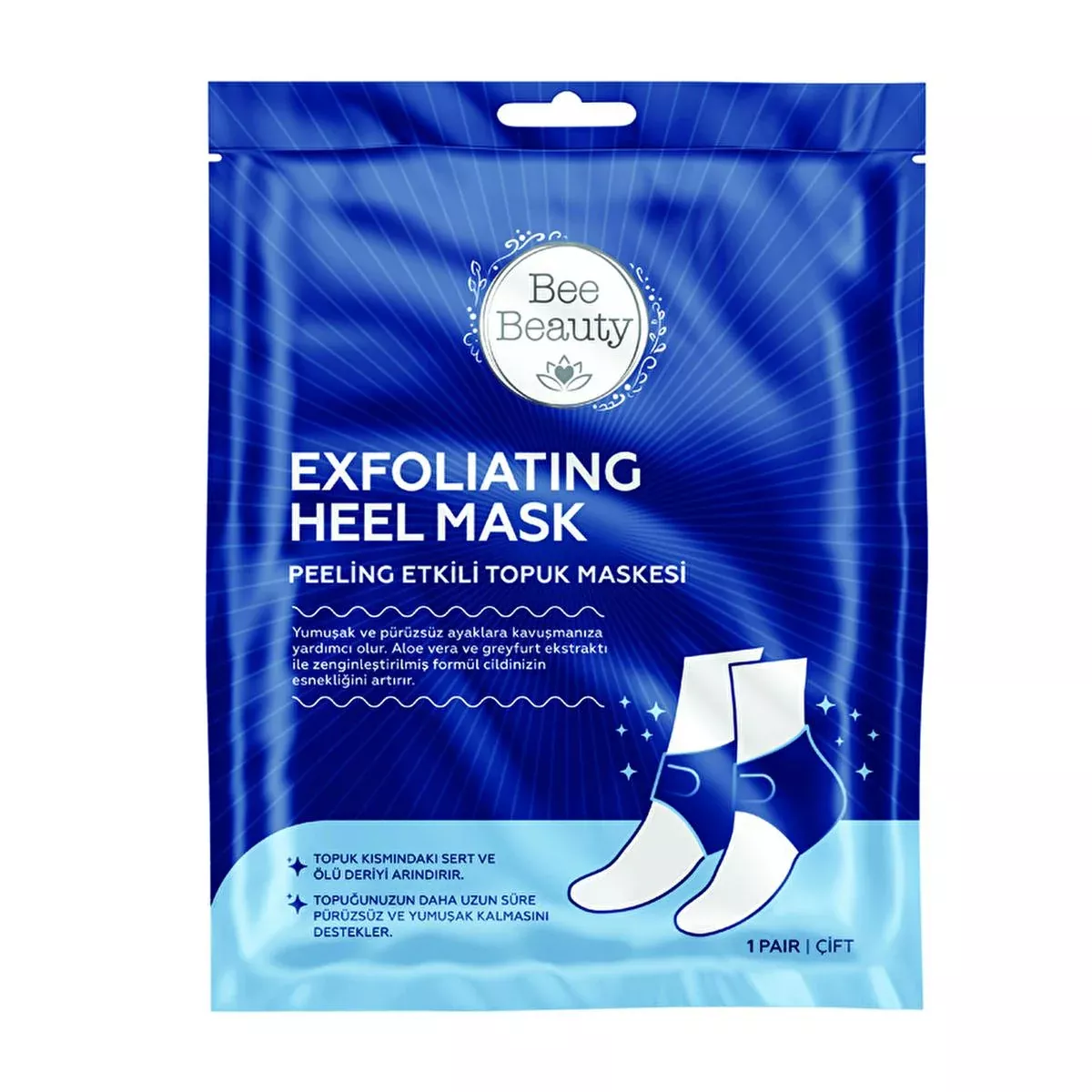 Bee Beauty Exfoliating Heel Mask - Softens Heel Skin, Removes Dead Skin Cells - Aloe Vera & Grapefruit Extract