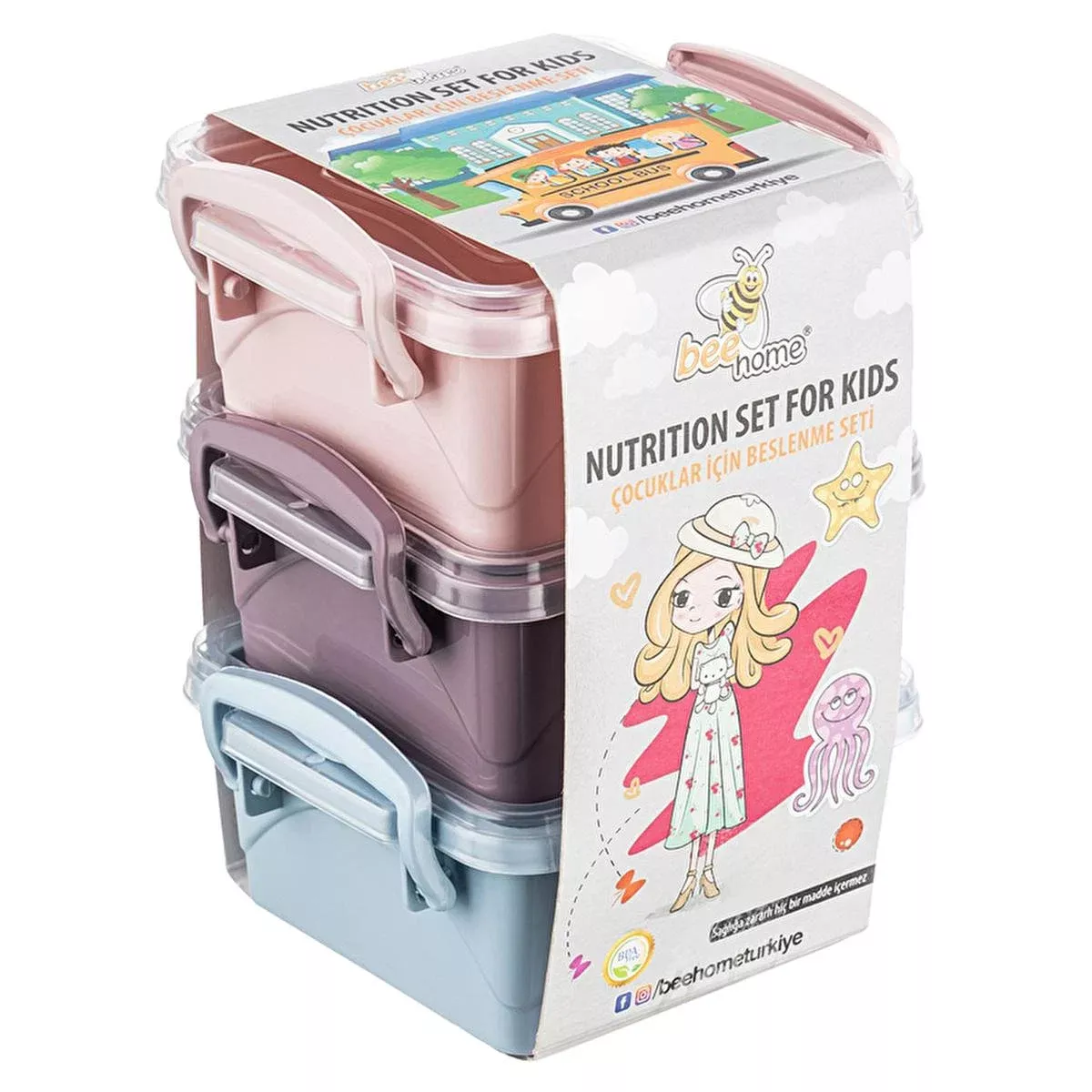 Bee Home 3-Piece Food Storage Container Set: 350ml, Dishwasher Safe - Bento Box for Kids, Meal Prep & Kitchen Organization