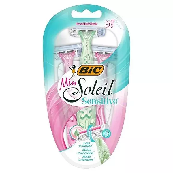 Bic Miss Soleil Sensitive Women's Disposable Razor - 3 Blade Aloe Vera for Smooth, Irritation-Free Shave (3 Count)