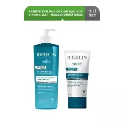 Bioxcin Acne Prone Skin Care Set - Sebum Balancing Cleansing Gel & Moisturizing Cream for Oily Skin