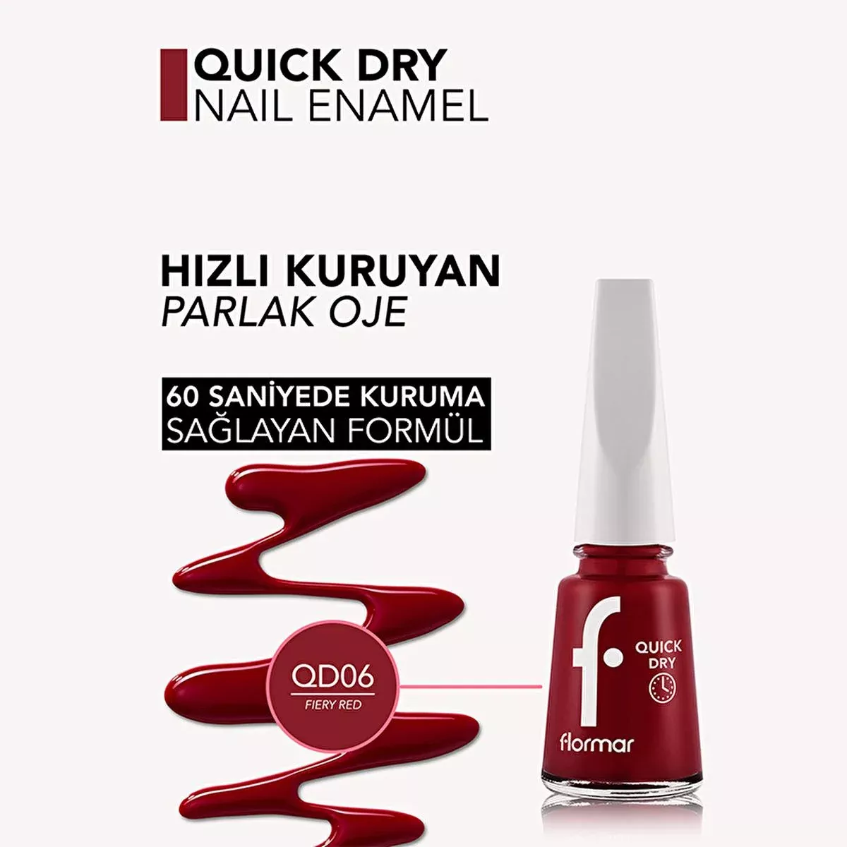 Flormar Quick Dry Nail Polish - Highly Pigmented, Long Lasting, 60-Second Drying Time