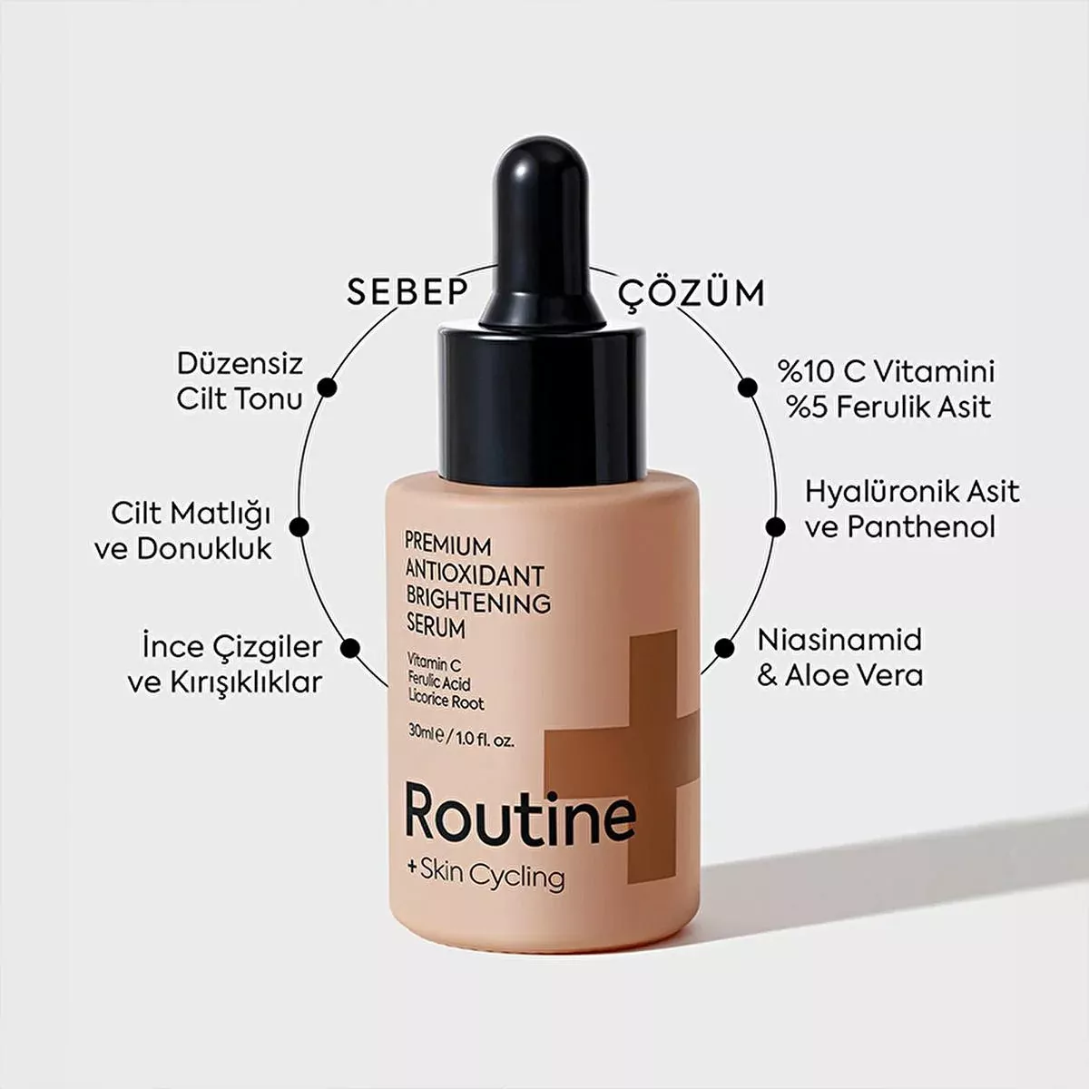 Routine+ Antioxidant Brightening Serum with 10% Vitamin C & 5% Ferulic Acid - Vegan Skincare for Brighter, Even-Toned Skin