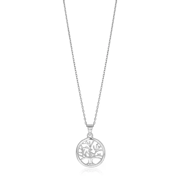 Sterling Silver inch Round Tree of Life Necklace