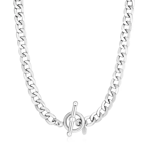 Sterling Silver Polished Wide Link Toggle Necklace
