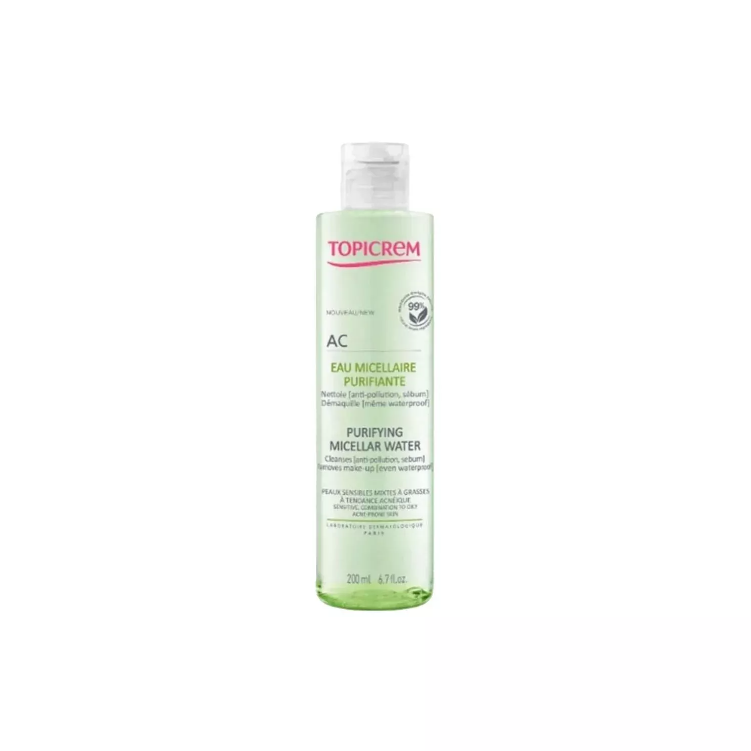 Topicrem AC Purifying Micellar Water for Face and Makeup Removal - Gentle Skincare for Acne-Prone Skin, 200ml