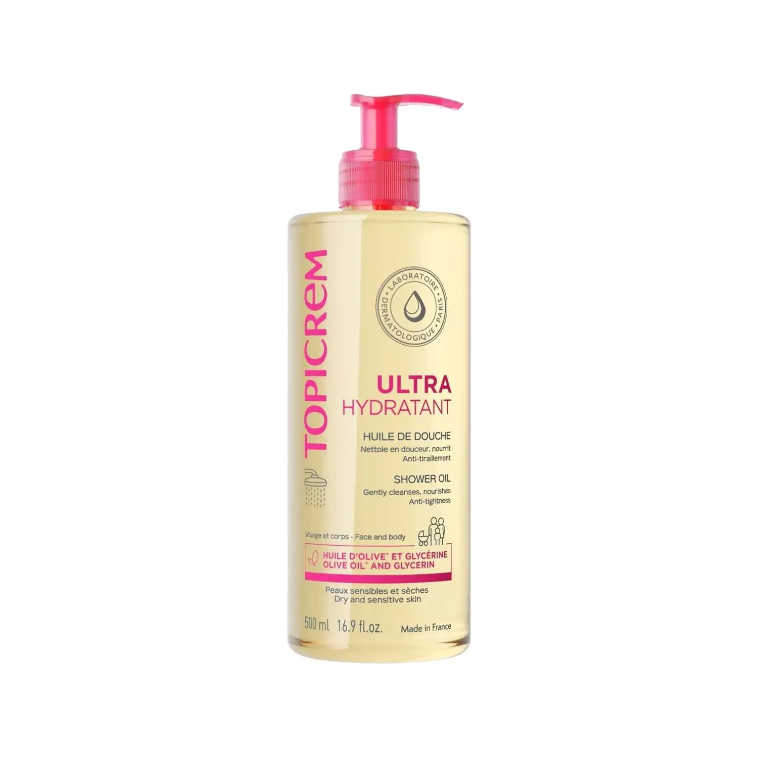 Topicrem Moisturizing Shower Oil - 500ml Hydrating Body Wash for Dry, Sensitive Skin - Gentle Cleansing & Softening Shower Oil