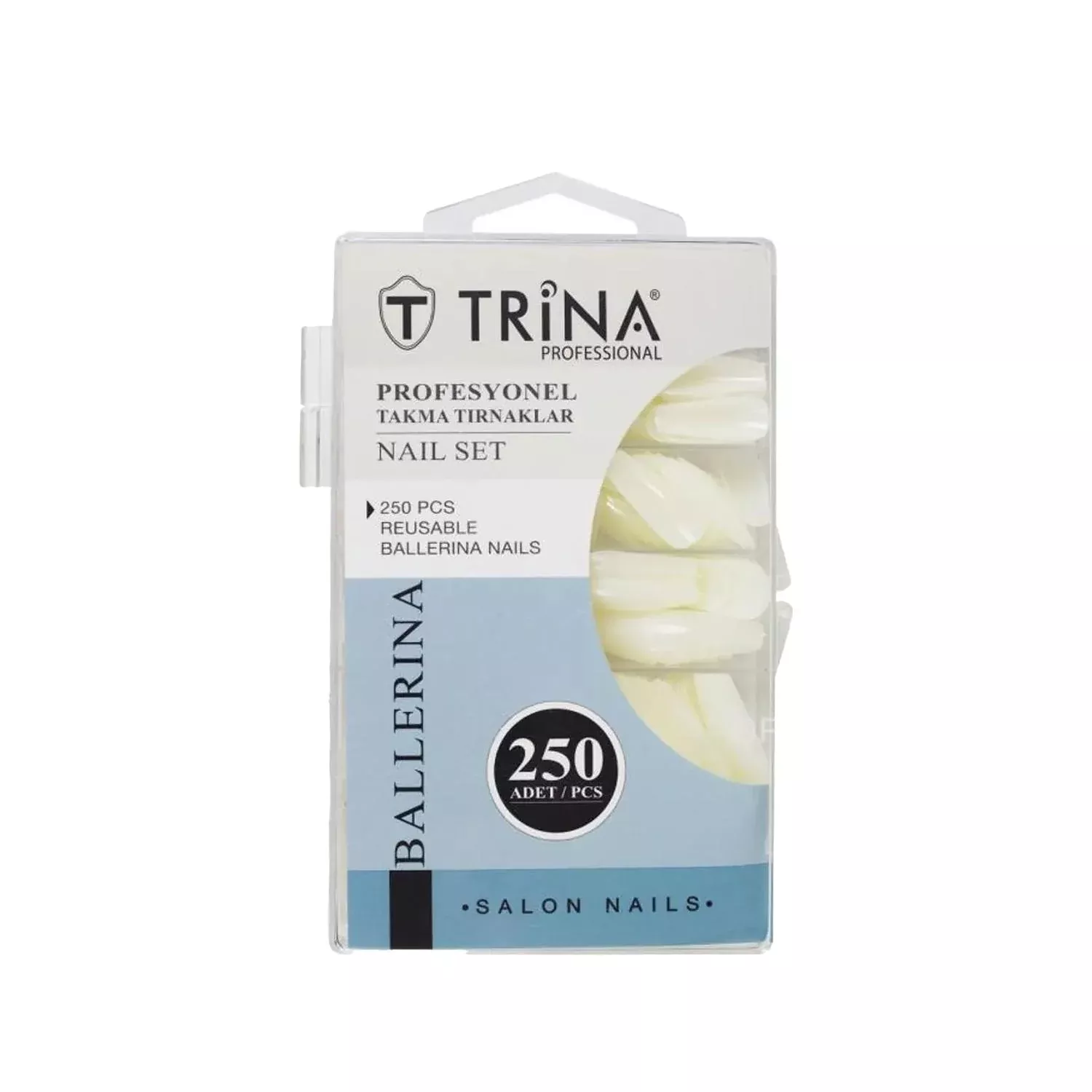 Trina Ballerina Nail Tips 250 Pieces - Artificial Nail Enhancements for DIY Nail Care & Beauty