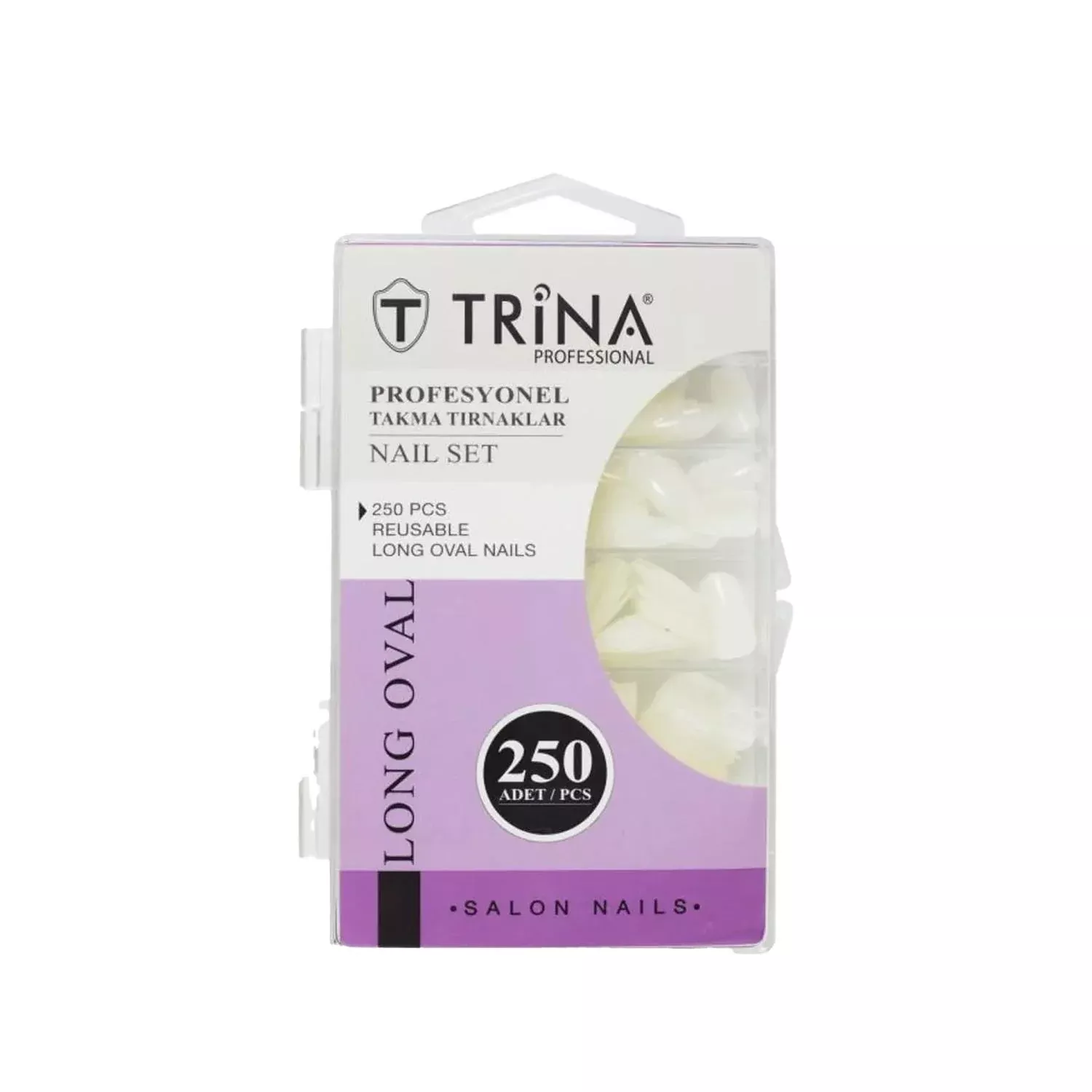Trina Long Oval False Nails 250 Pieces - Elegant Nail Enhancement for Beauty Enthusiasts