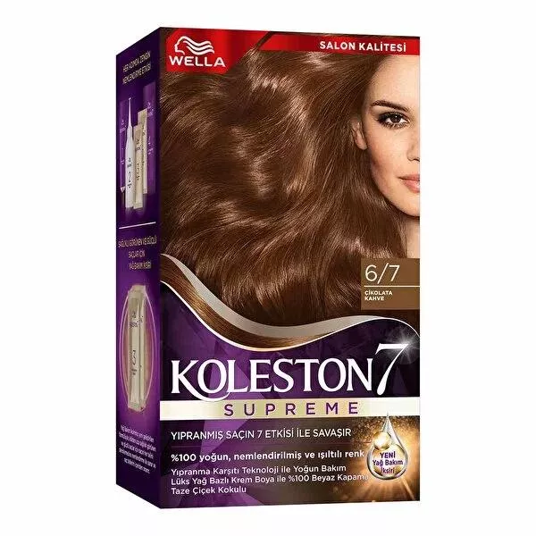 Wella Koleston Supreme Chocolate Brown Hair Dye 6/7: Long-Lasting Color & 100% Gray Coverage with Oil Treatment - At-Home Hair Color Kit