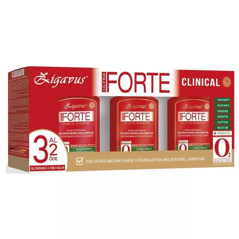 Zigavus Ultra Forte Shampoo Set for Oily Hair - 3 Piece Set with Saw Palmetto & Keratin for Hair Loss Prevention